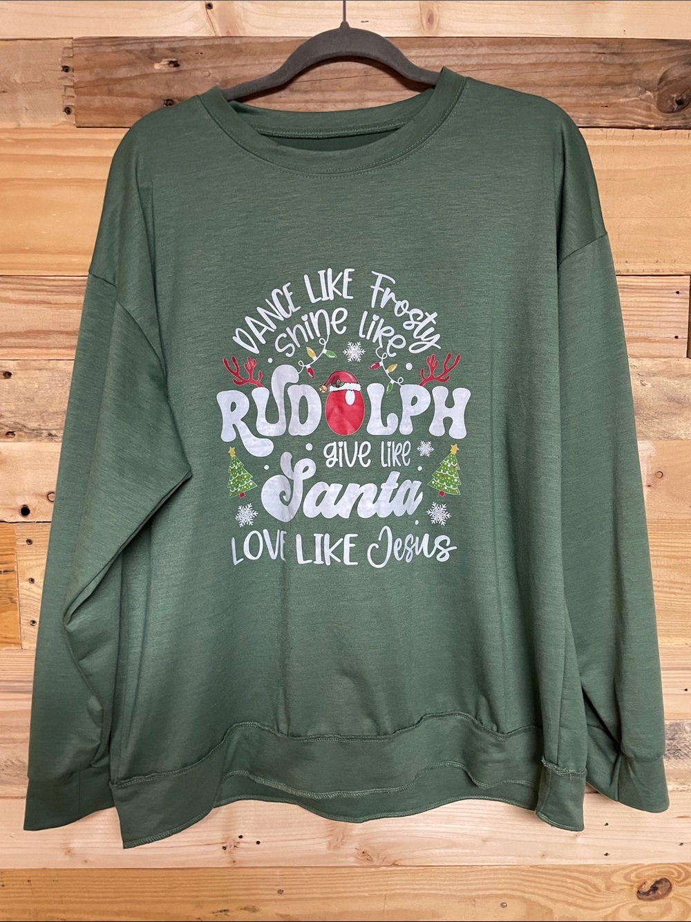 Size XL Green Christmas Graphic Long Sleeve Lightweight Sweatshirt